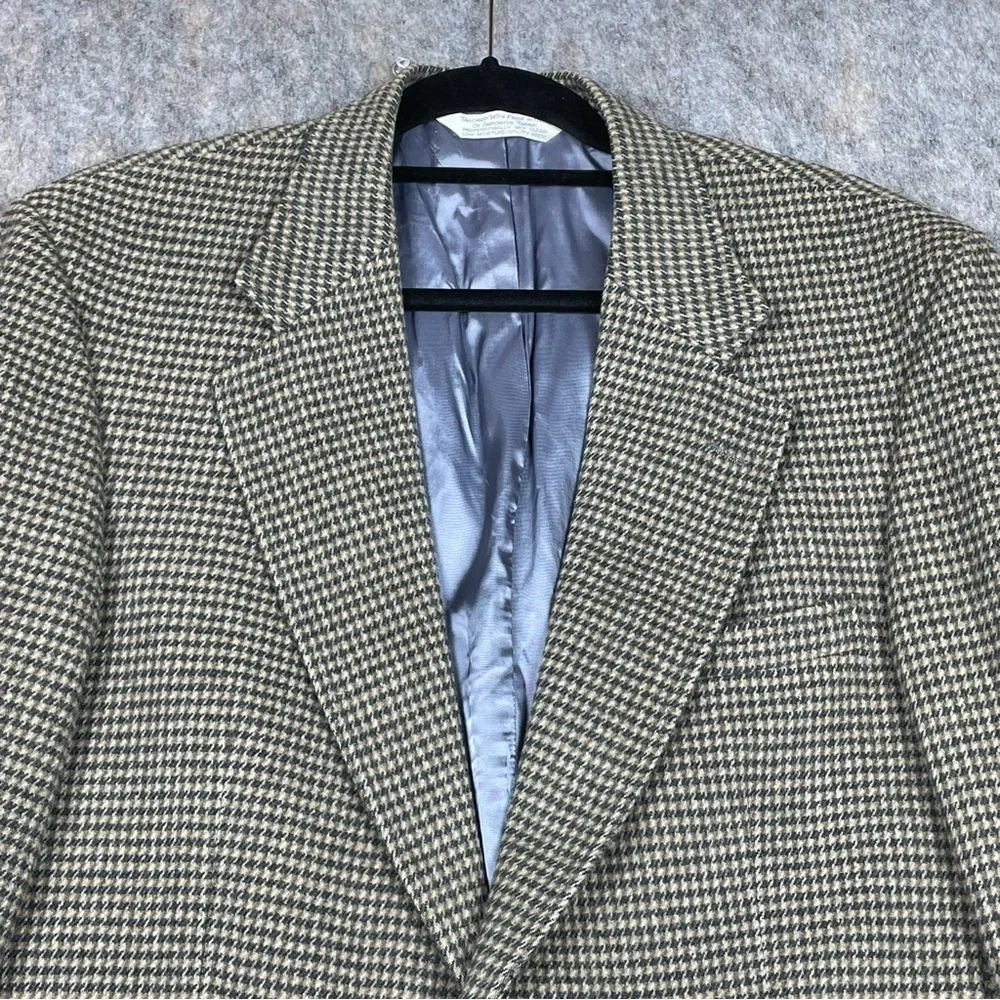 Land's End Classic Houndstooth Wool Camel Hair Preppy Sport Coat Blazer 40R